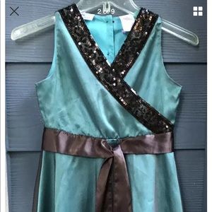 Beri Blue Girl Dress Sz 10 Green Brown Tull Mesh